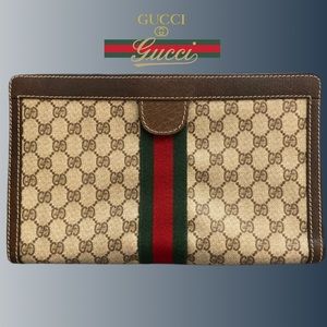 Authentic Vintage GUCCI GG Monogram Web Sherry Line Clutch Large